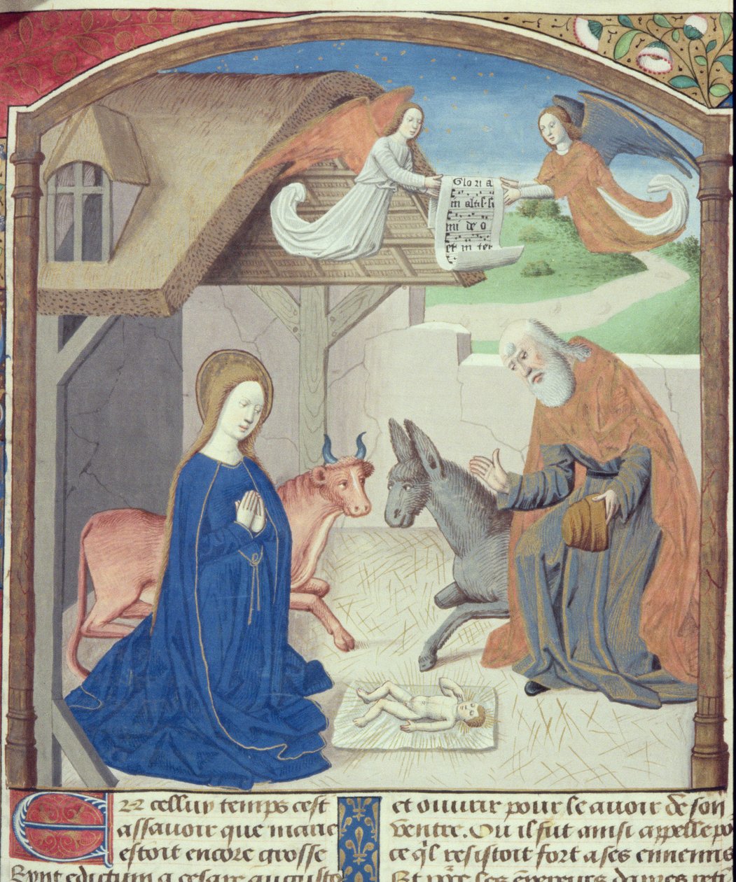Ms Hunter 36 f.55v Hellig Familie, fra Vita Christi, af Ludolf af Sachsen, ca. 1300-7778 af German School