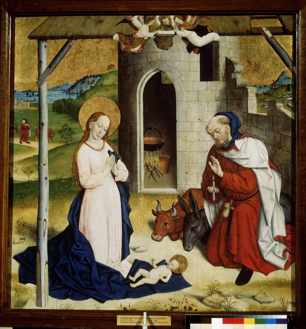 ""Nativite"" (The Adoration of the Christ Child) Distemper af den tyske skole. 1470-1480 Pushkin Museum, Moskva af German School