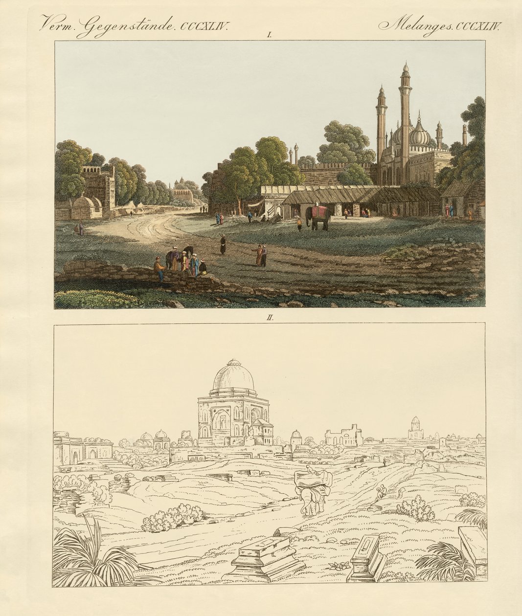 New og Old Delhi (farvet gravering) af German School