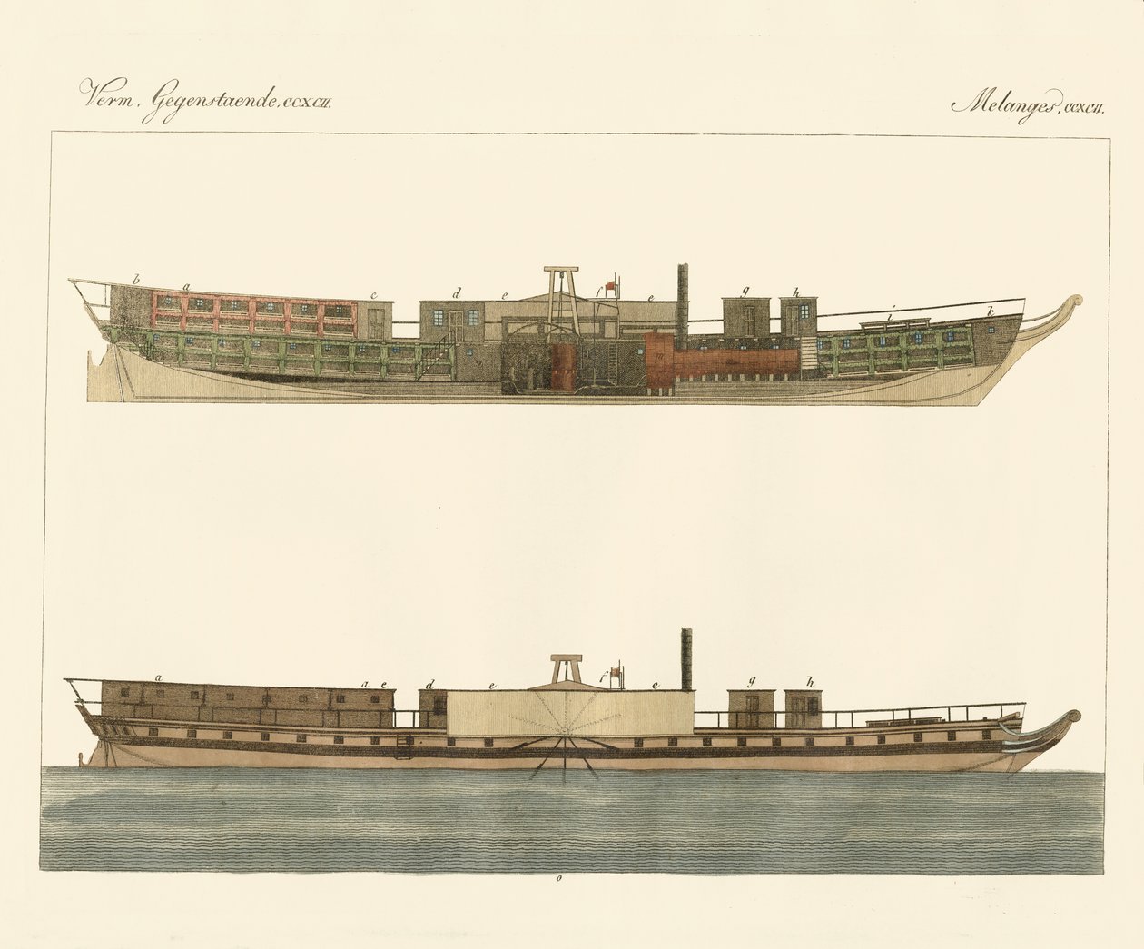 Nordamerikansk dampbådshandel (farvet gravering) af German School