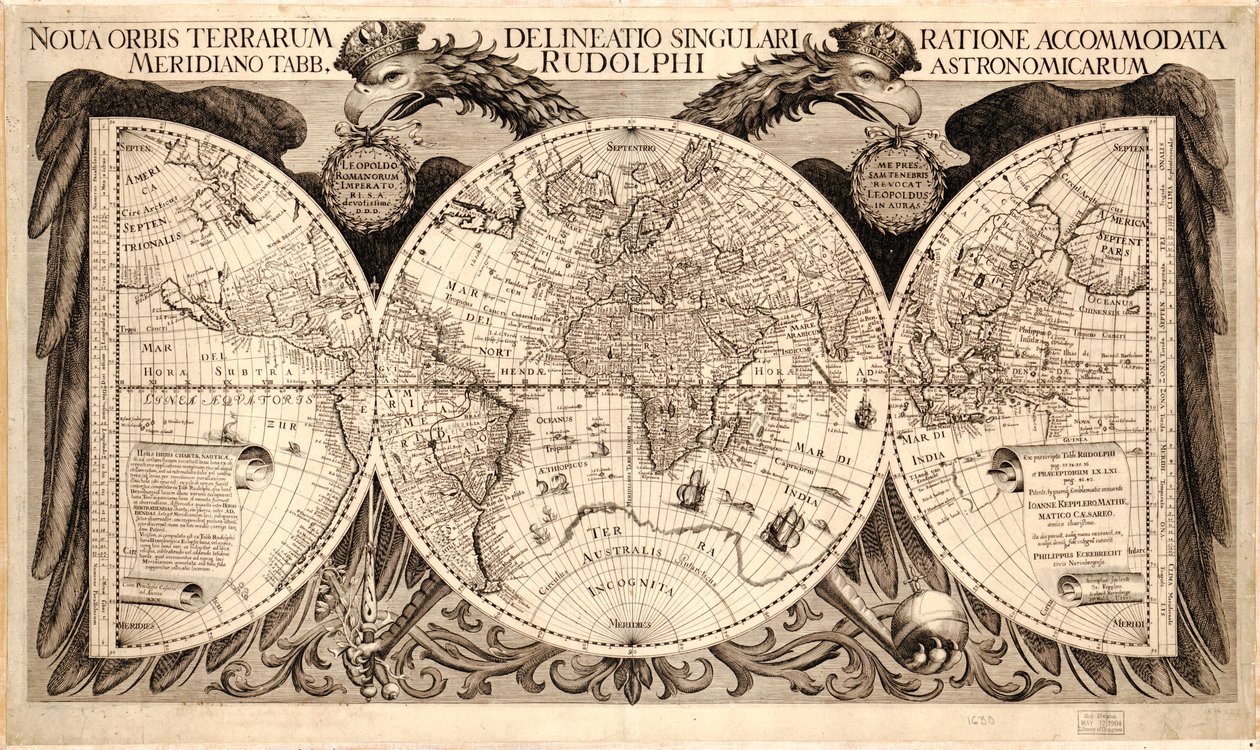 Den nye verden, fra "Rudolfins borde" af Johannes Kepler, 1627-30 af German School