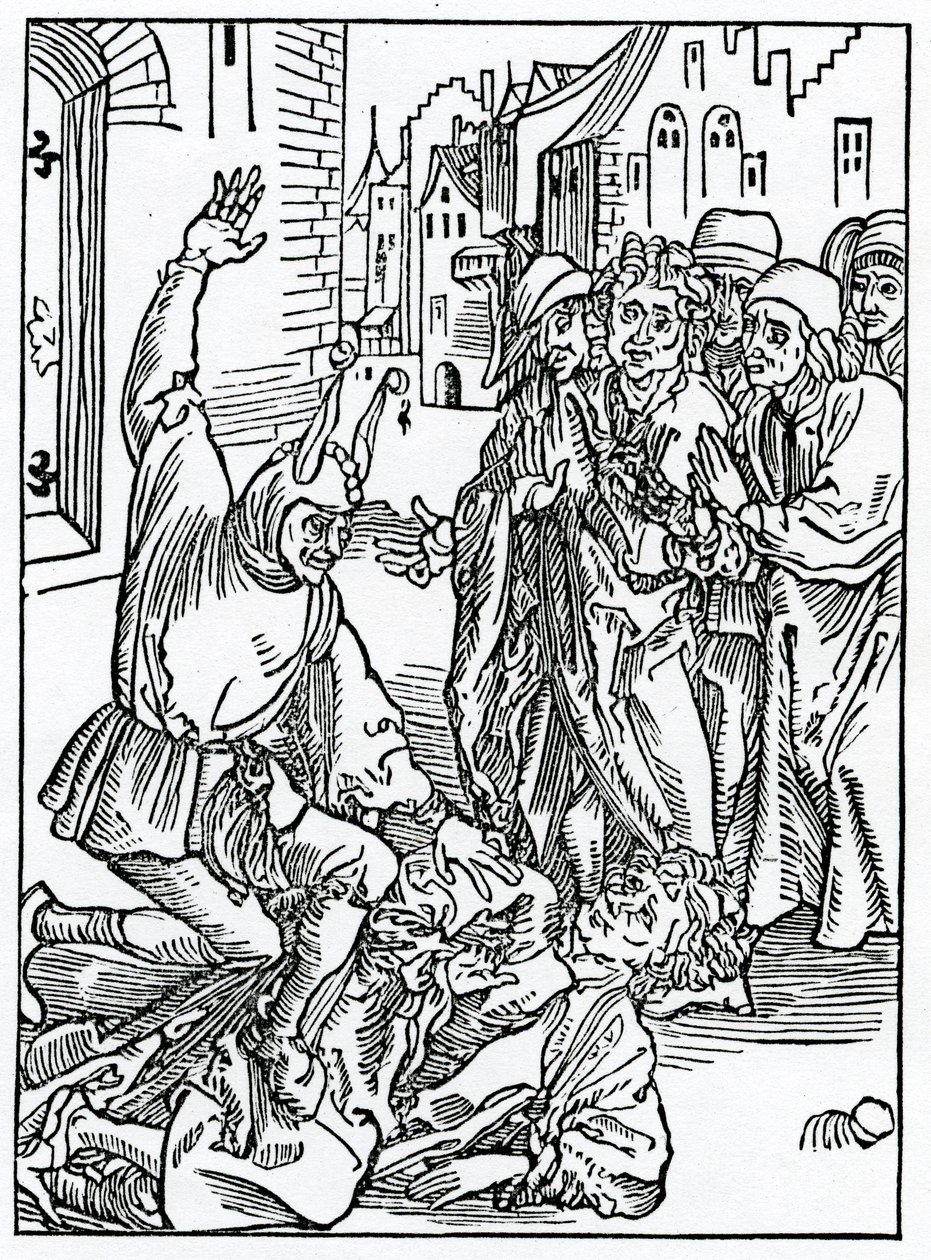 Af brekynge og hurtynge af amyte og frendshyp, illustration fra Alexander Barclays engelske oversættelse af 