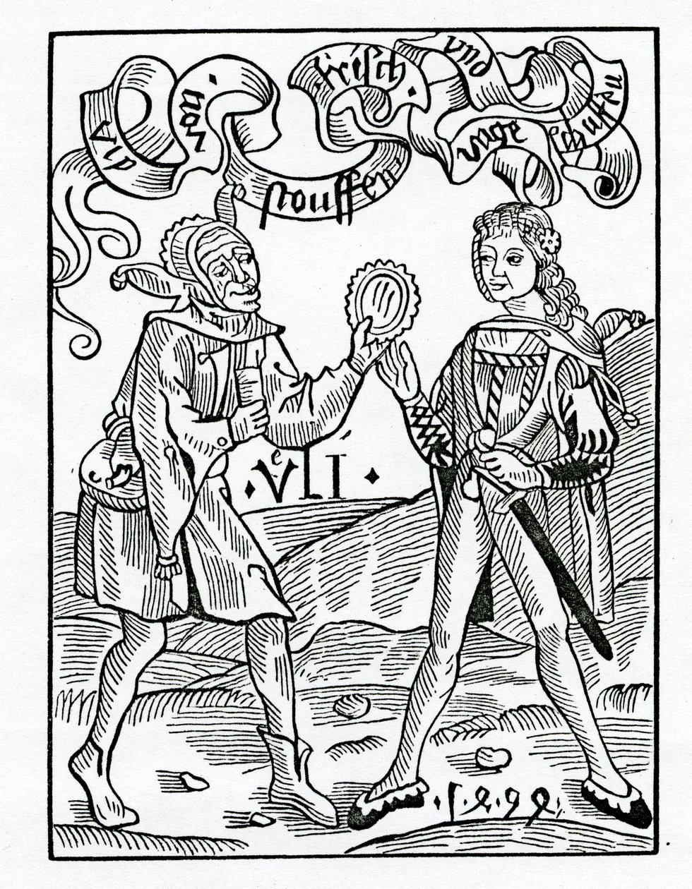 Af ny mode og forklædte beklædningsgenstande, illustration fra Alexander Barclays engelske oversættelse af 