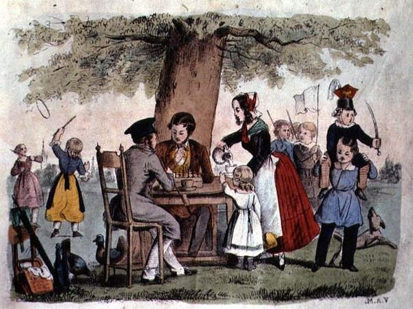 Open Air Games, Tyskland, ca. 1860 (farvegravering) af German School