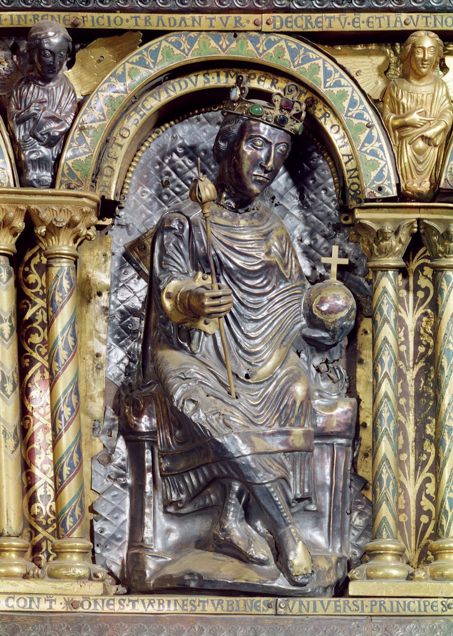 Otto II (955-83), hellig romersk kejser, detalje fra kejser Karl den Stores helligdom (742-814), 1215 (guld og champleveemalje) af German School
