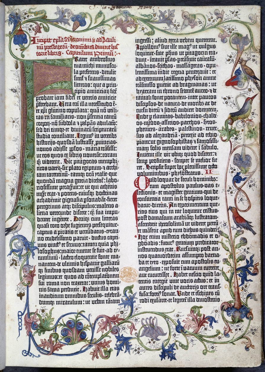 Side fra Gutenberg-bibelen, med Erfurt-belysning af German School