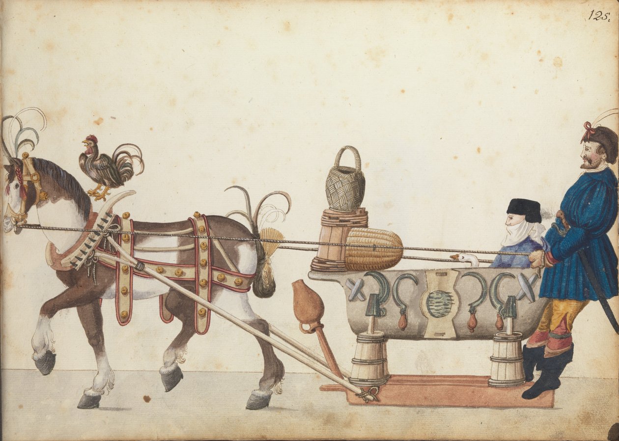 Festslæde i parade, ca. 1640 (pen og blæk, akvarel og vaske) af German School
