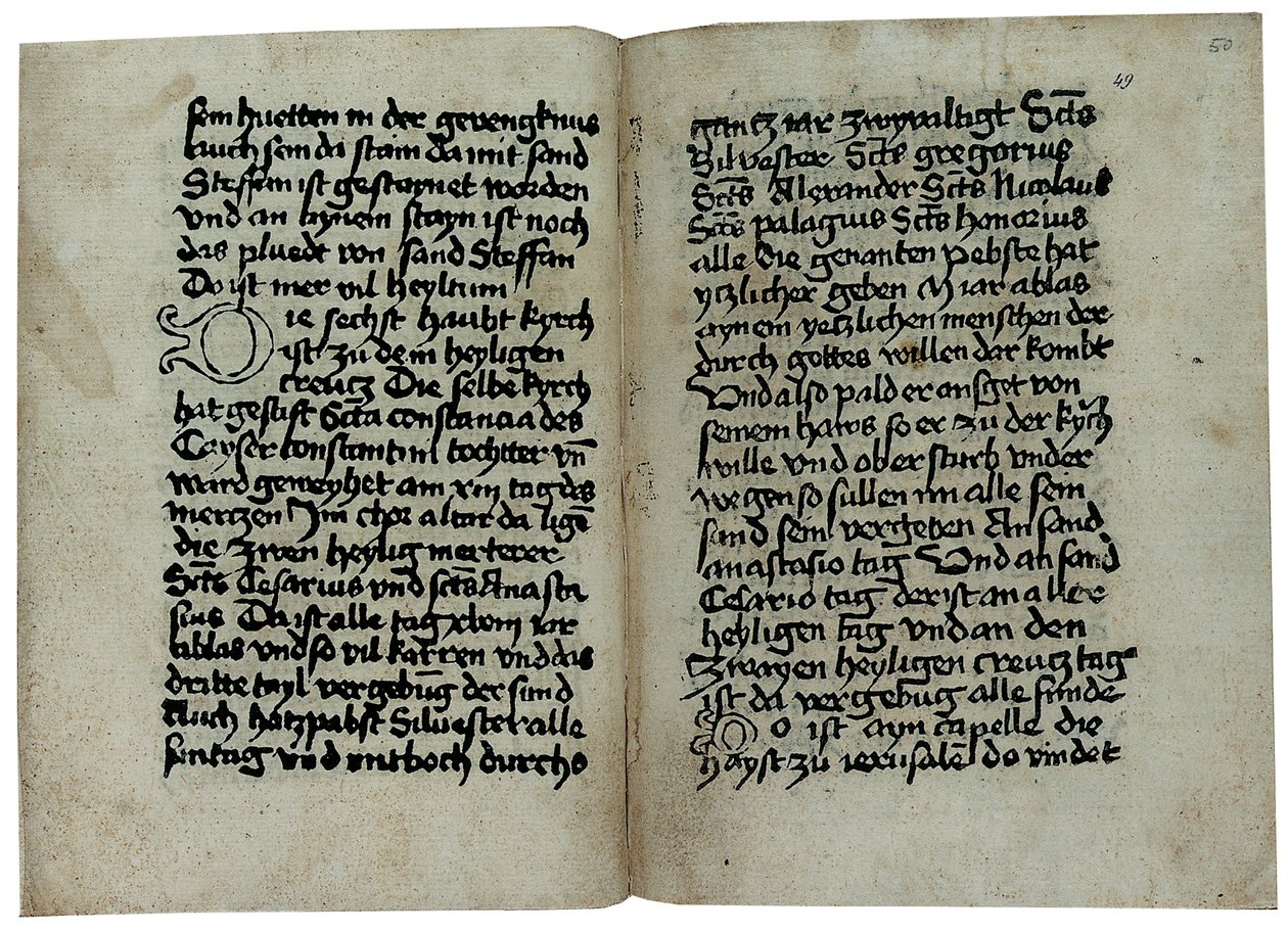 Sider fra en tysksproget kopi af "Mirabilia of Rome, History and Description of the City of Rome" af Pseudo-Aegidius Romanus, muligvis udgivet af Ulrich Han, Rom, ca. 1475 af German School