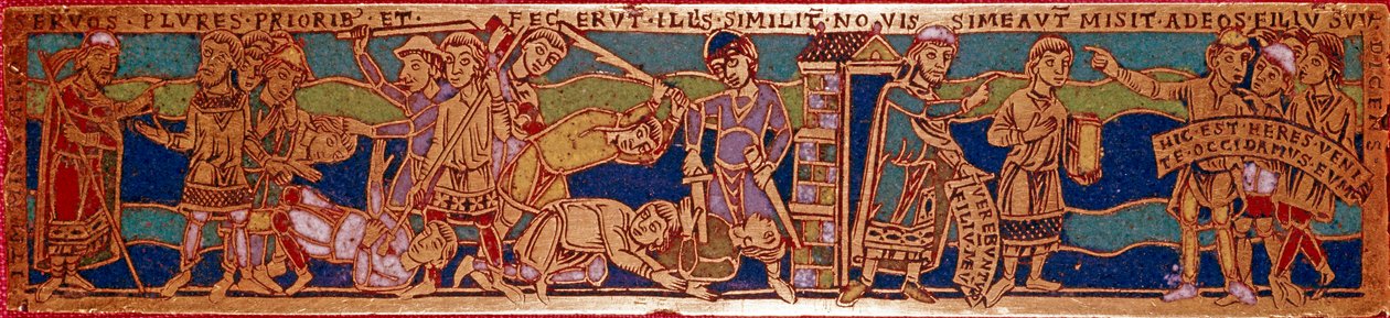 Lignelse om arbejderne af vinstokken eller lignelse om arbejderne i den ellevte time. Emaljeplade på kobber. Rhenane skole. 12. århundrede. Firenze, Nazionale Museo del Bargello af German School
