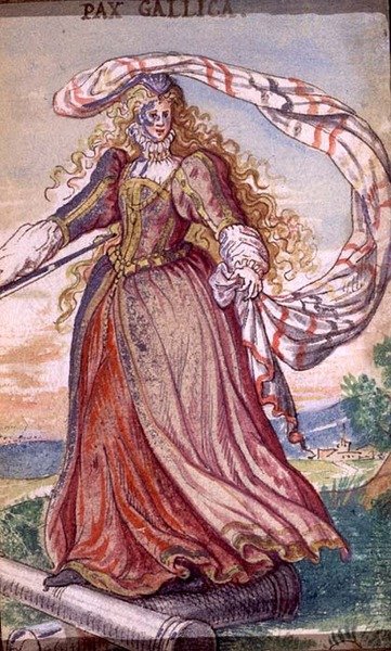 Pax Gallica, en personificering af fransk fred, ca. 1640 (gouache på vellum) af German School