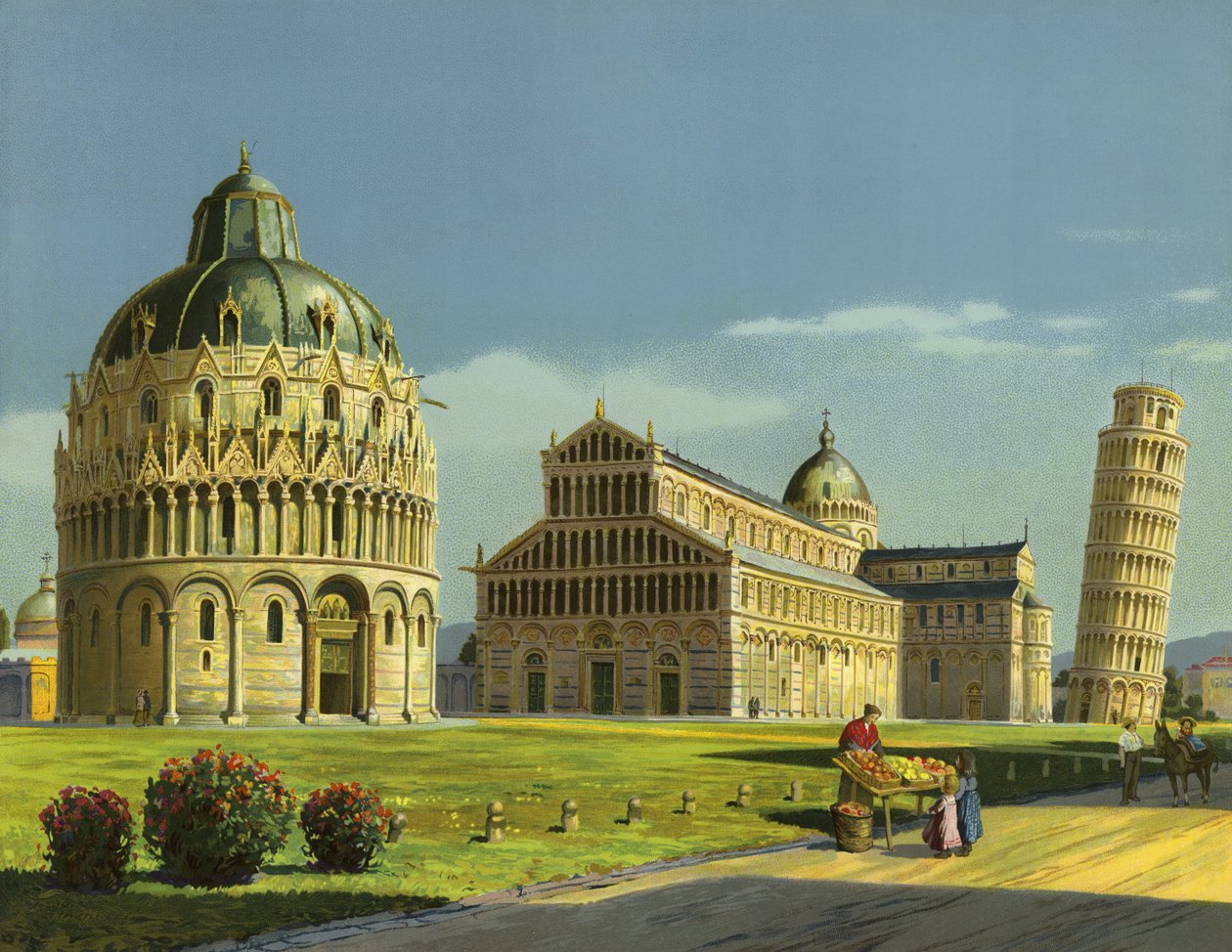 Pisa, dåbskapellet, katedralen, det skæve tårn (chromolitho) af German School