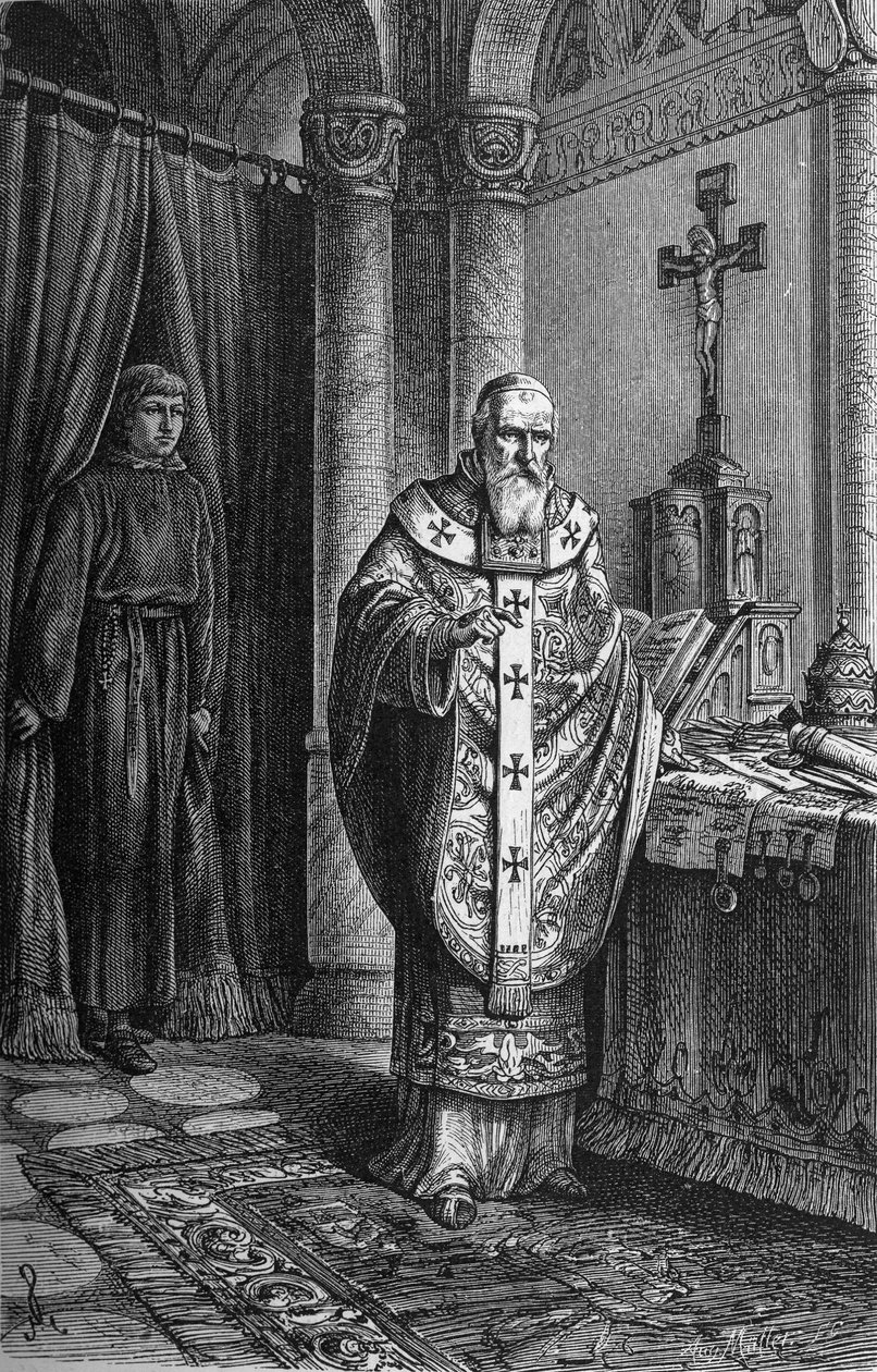 Pave Clemens IV (Gui Foucois eller Coots eller Foucault, slutningen af det 12. århundrede-1268). Indgravering i "" Kaiser, Konig und Papft"" af Richard Roth af German School