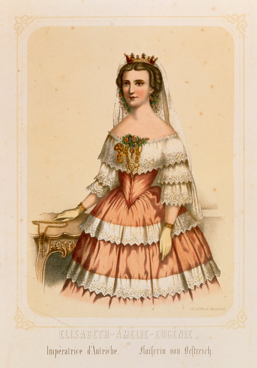 Portræt af Elisabeth af Bayern, kejserinde af Østrig, trykt af Fr. Wentzel, Wissembourg, 1860 af German School