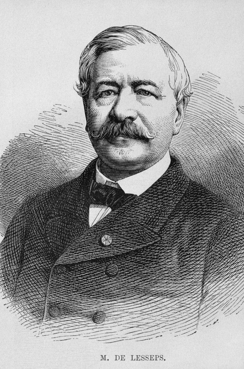 Portræt af Ferdinand Marie de Lesseps (1805-94), fra LEgypte af Georg Moritz Ebers (1837-98), 1881 (bw gravering) af German School