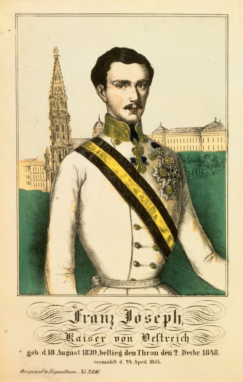 Portræt af Franz Joseph I, kejser af Østrig, fra Neuruppiner Bilderbogen, 1854 af German School