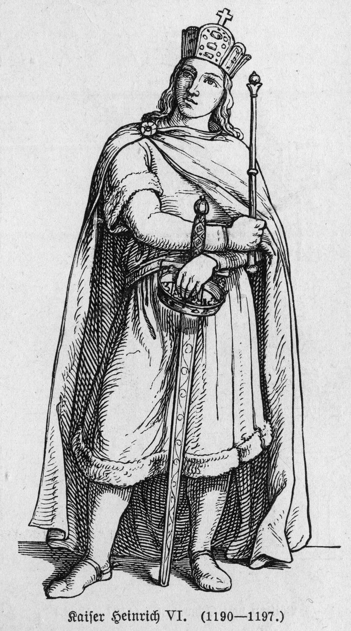 Portræt af Henrik IV, kendt som Le Severe eller Le Cruel (1165-1197), konge af Tyskland. Indgravering i "" Kaiser, Konig und Papft"" af Richard Roth af German School
