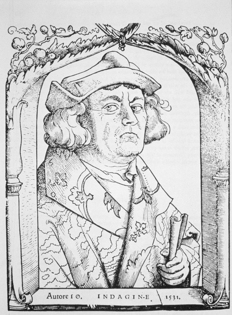 Portræt af John af Indagine, efter Hans Baldung Grien, fra Chiromantia af Ioannes ab Indagine, Strasburg 1531, illustreret i History of Magic, udgivet sidst i det 19. århundrede af German School