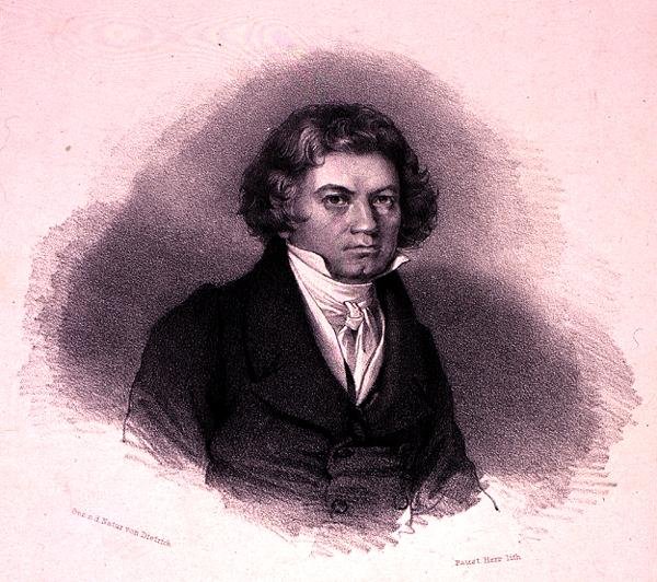 Portræt af Ludwig van Beethoven (1770-1827) graveret af Faustin Herr (litho) af German School