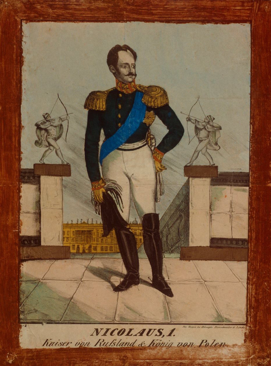 Portræt af Nicholas I, Ruslands zar og konge af Polen, Neuruppiner Bilderbogen, ca. 1850 af German School
