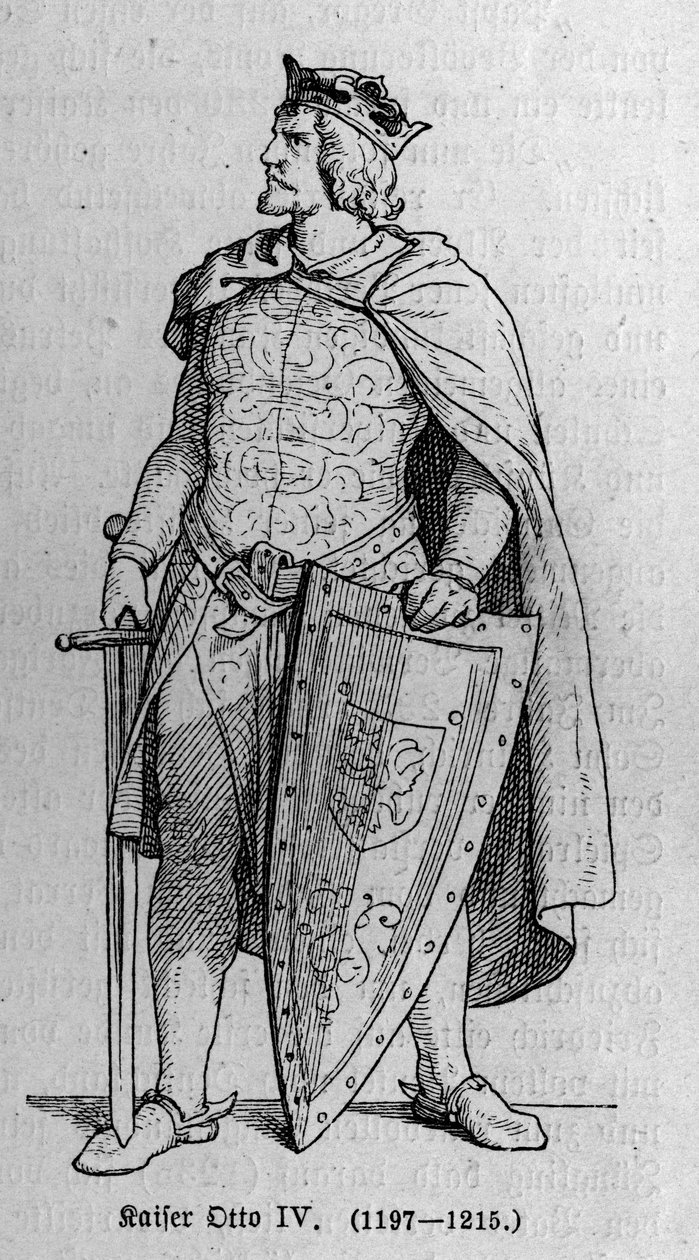 Portræt af Otto af Brunsvig (1174/1182-1218), tysk romersk kejser og konge af Italien. Indgravering i "" Kaiser, Konig und Papft"" af Richard Roth af German School