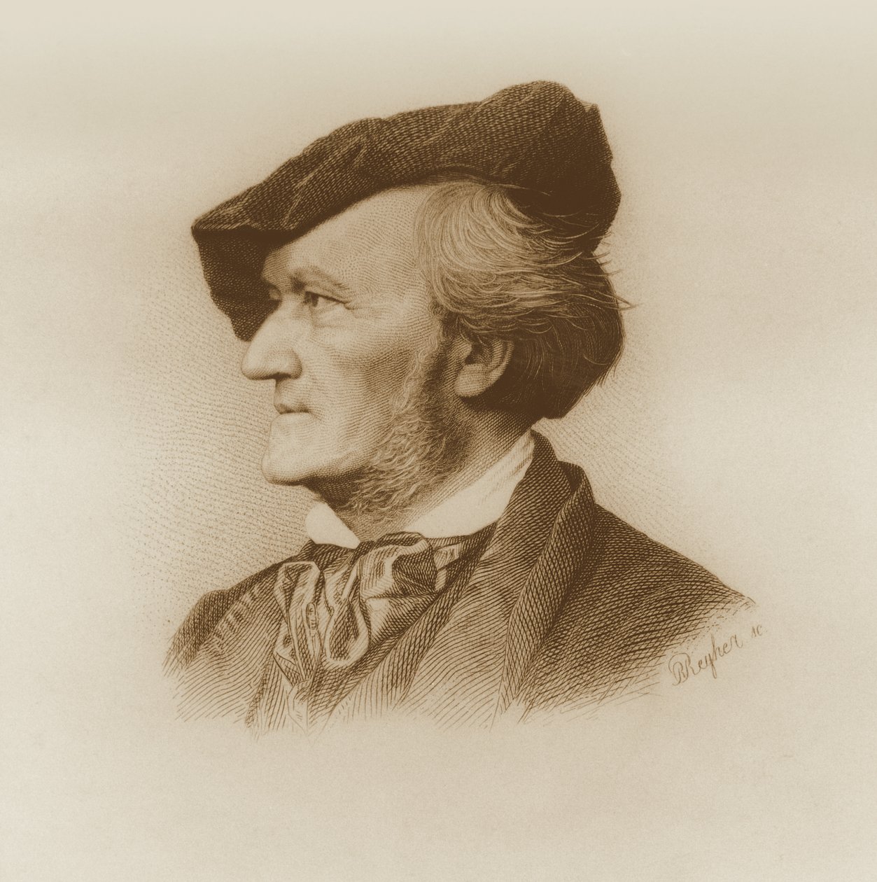 Portræt af Richard Wagner (1813-83) tysk komponist, indgraveret af Robert Reyher (1838-77) (se også 93368) af German School