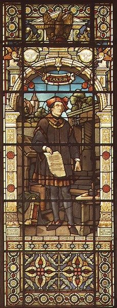 Portræt af William Caxton (ca. 1422-91) lavet af Mayer og Co., München baseret firma aktiv i London, ca. 1880 (mosaikvindue) af German School