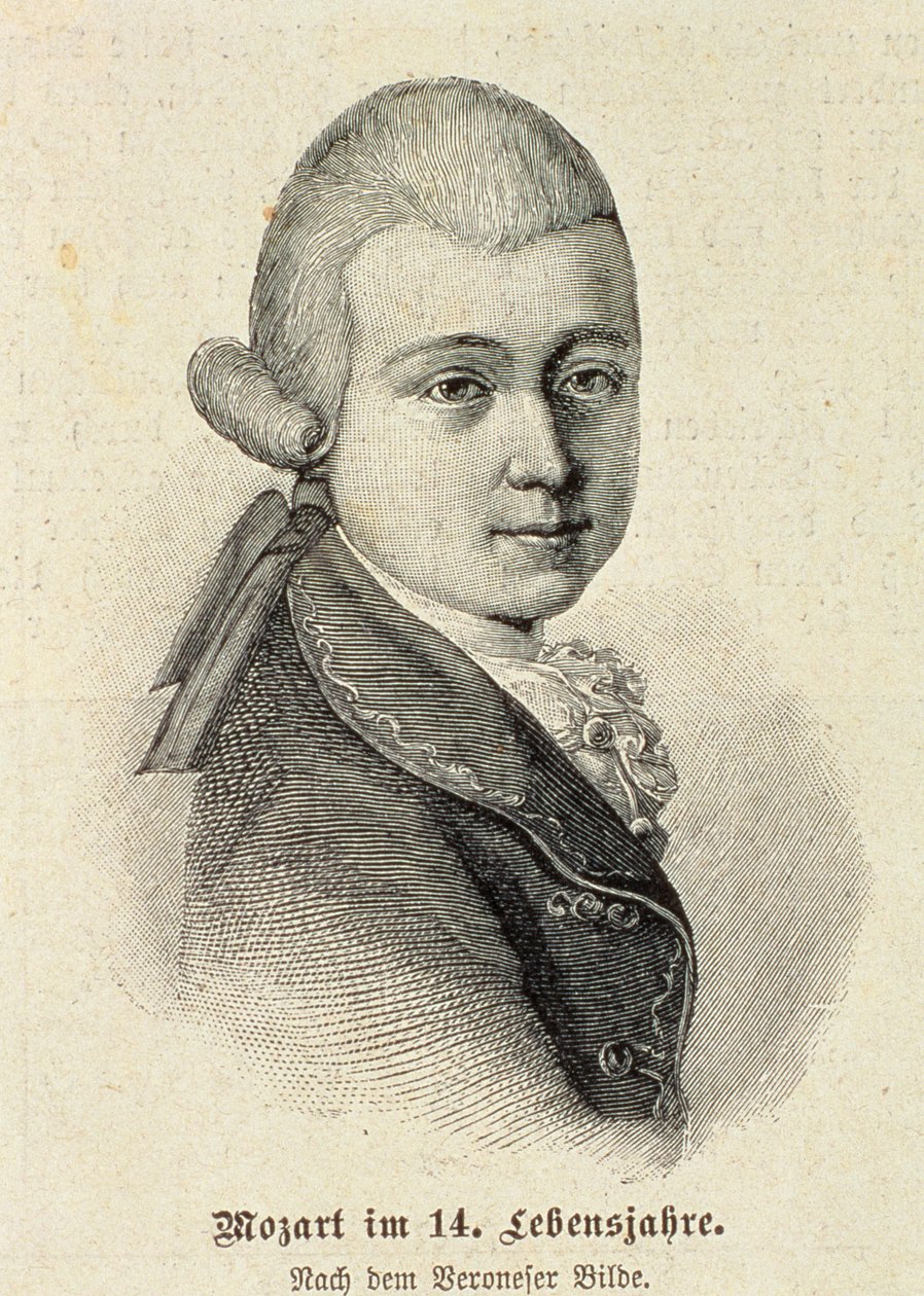 Portræt af Wolfgang Amadeus Mozart (1756-91) af German School