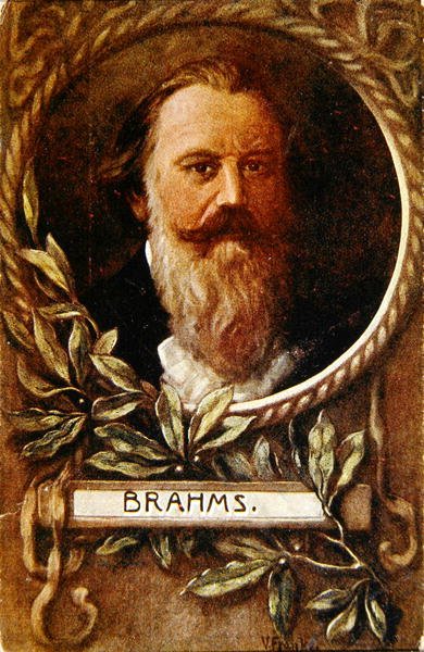Postkort forestillende Johannes Brahms (1833-97) ca. 1910 (farve litho) af German School