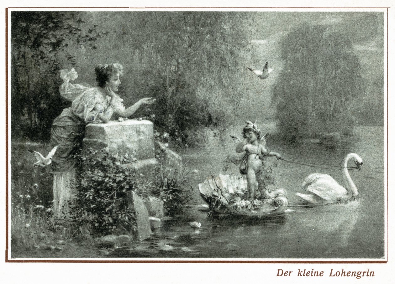 Postkort, der forestiller Lohengrin med svanen (litho) af German School