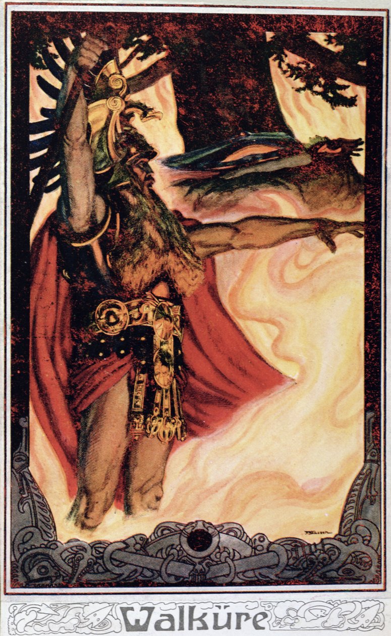 Postkort, der forestiller Odin Calling Up the Fire, 1914 af German School