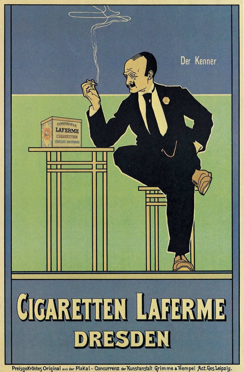 Plakat, der reklamerer for Laferme-cigaretter af German School