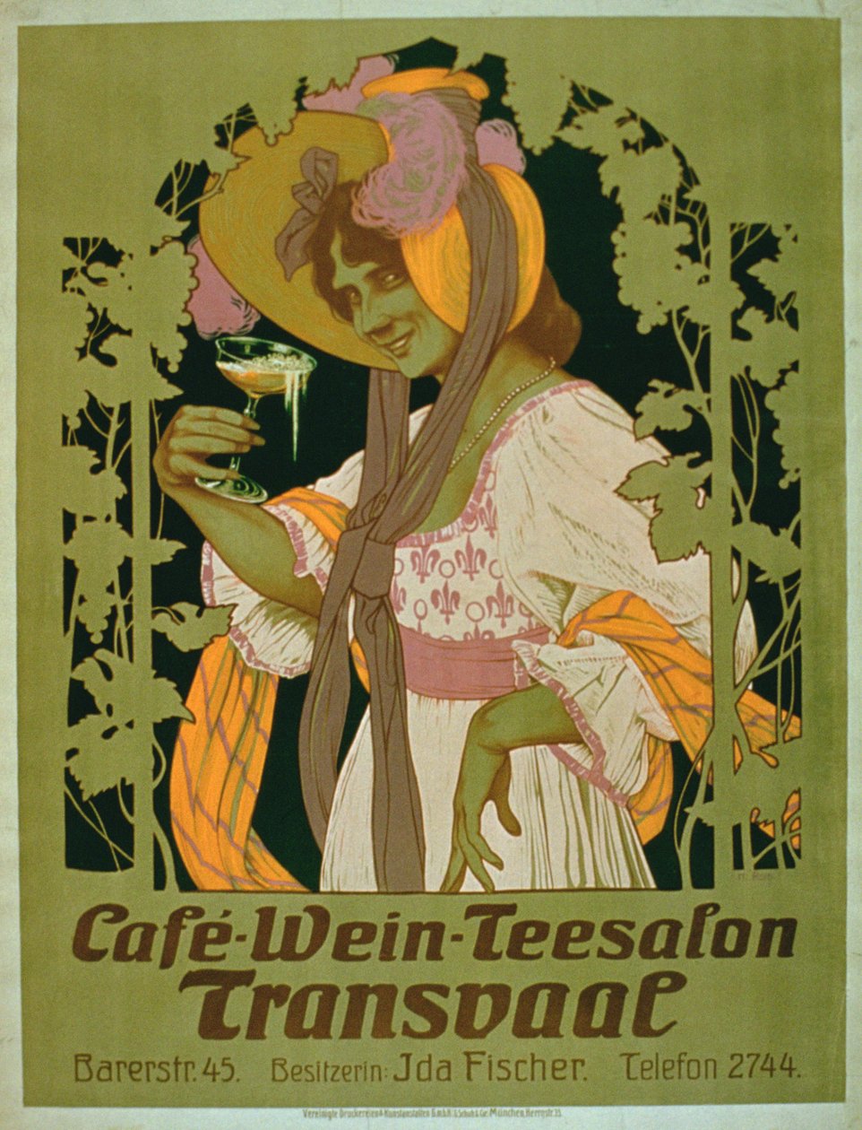 Plakat, der reklamerer for Transvaal en kaffe-, vin- og tesalon af German School