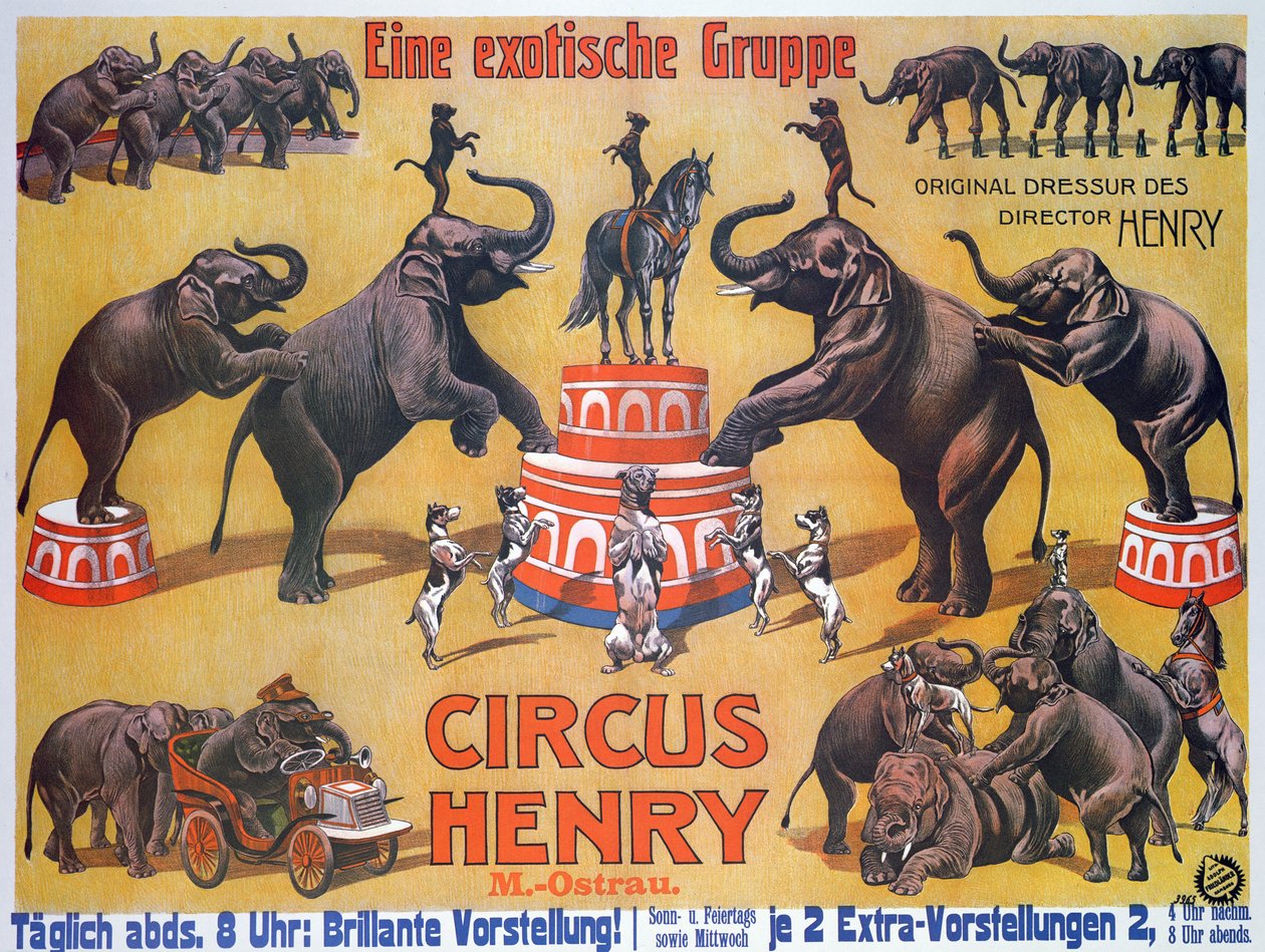 Plakat med reklame for "Cirkus Henry af German School