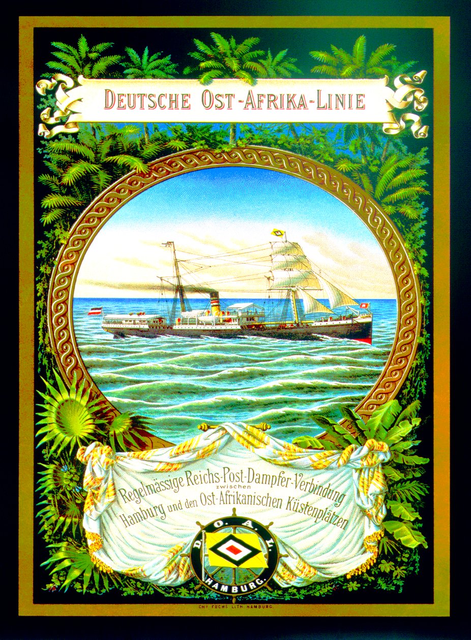 Plakat, der reklamerer for den tyske østafrikanske linje, 1890 af German School