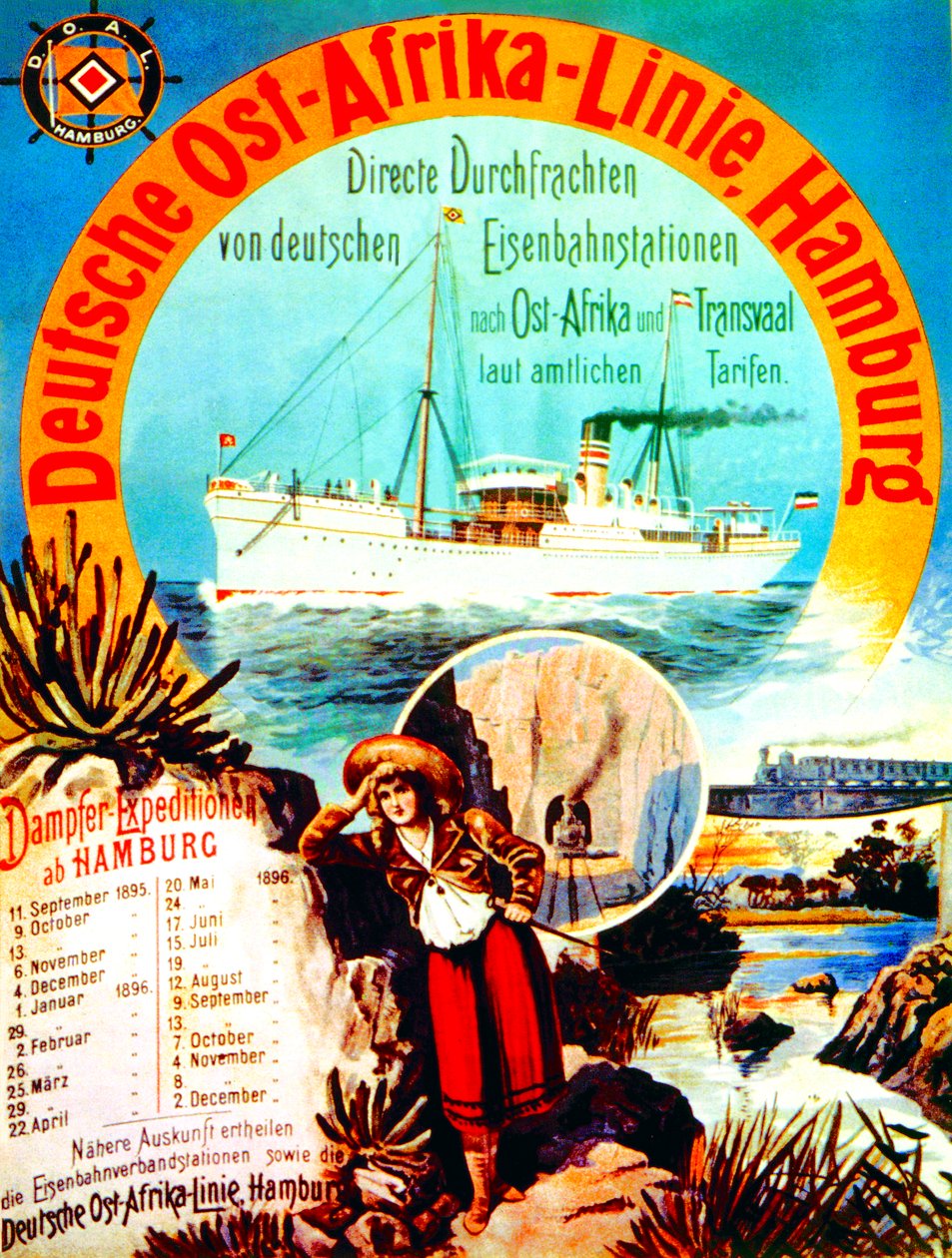 Plakat, der reklamerer for den tyske østafrikanske linje, Hamborg, 1895 af German School
