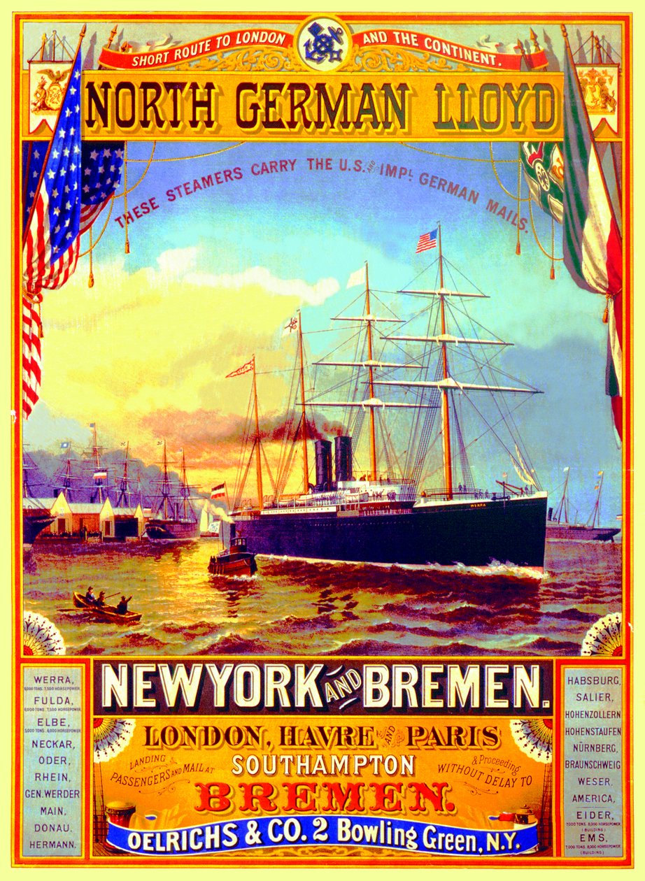 Plakat, der reklamerer for den nordtyske Lloyd-linje, 1883 af German School