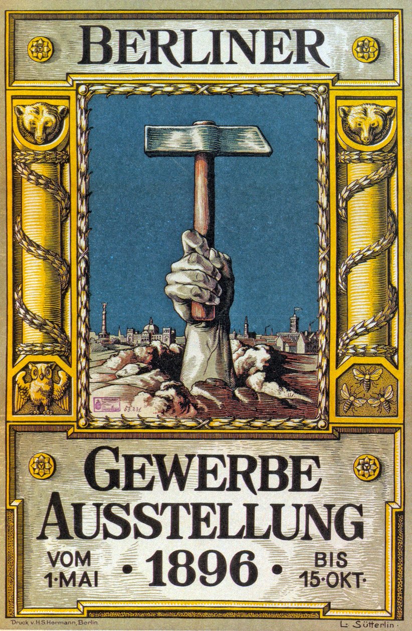 Plakat til industriudstillingen i Berlin, Tyskland, 1896 af German School