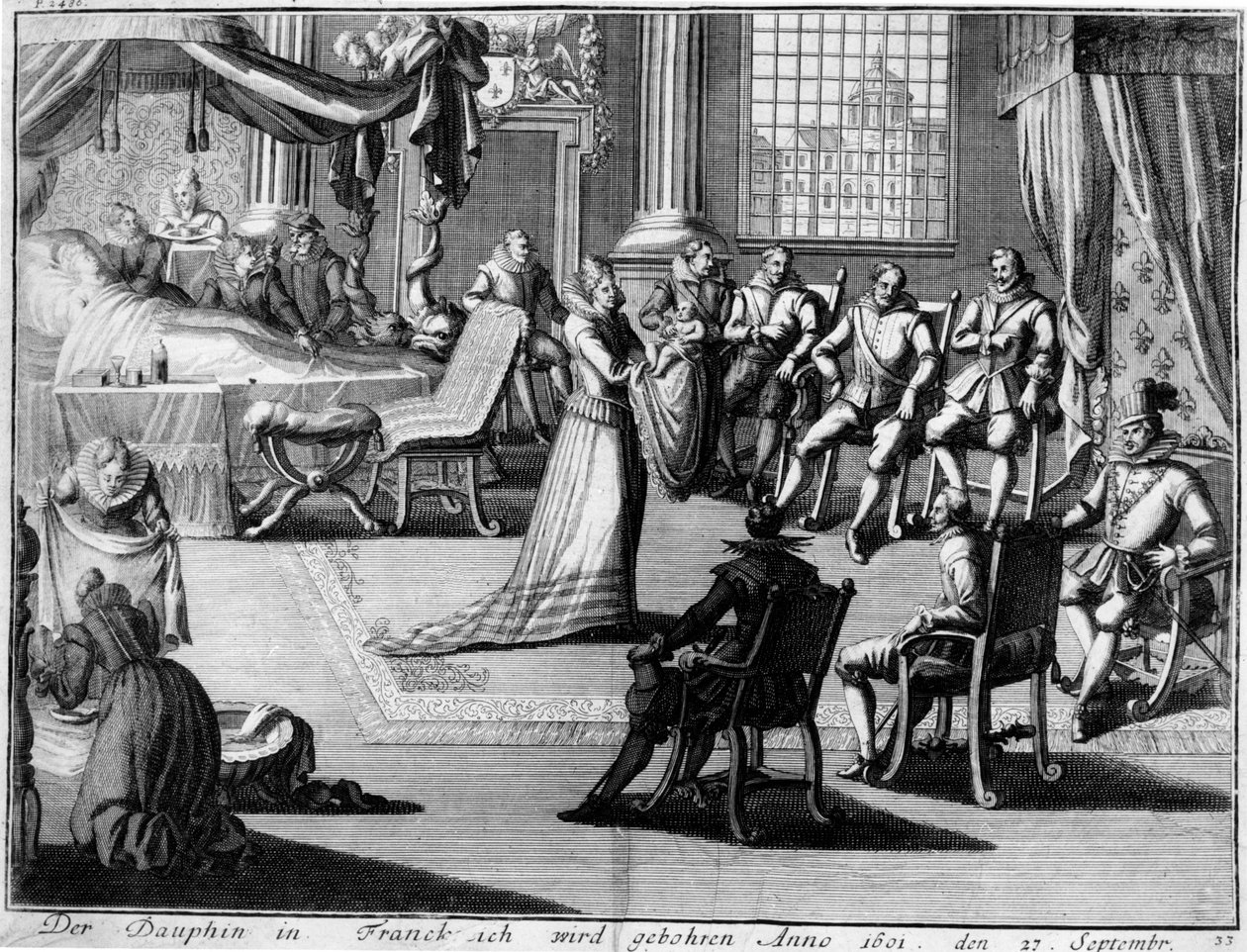 Præsentation i Fontainebleau af Dauphin for sin far, kong Henri IV, den 27. september 1601 af German School