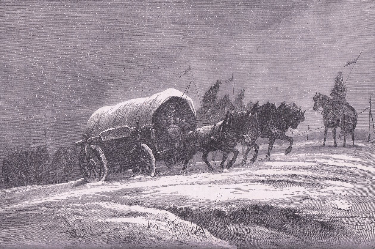 Preussisk feltpost i sneen, Cassells historie om krigen mellem Frankrig og Tyskland udgivet af Cassell and Company Limited, ca. 1890 (litho) af German School