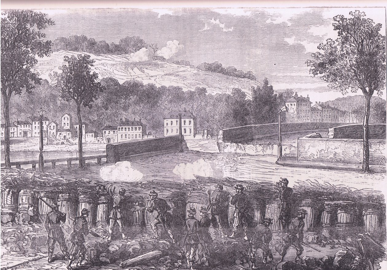 Preussisk skanse, der kommanderer broen til Sevres, Cassells historie om krigen mellem Frankrig og Tyskland udgivet af Cassell and Company Limited, ca. 1890 (litho) af German School