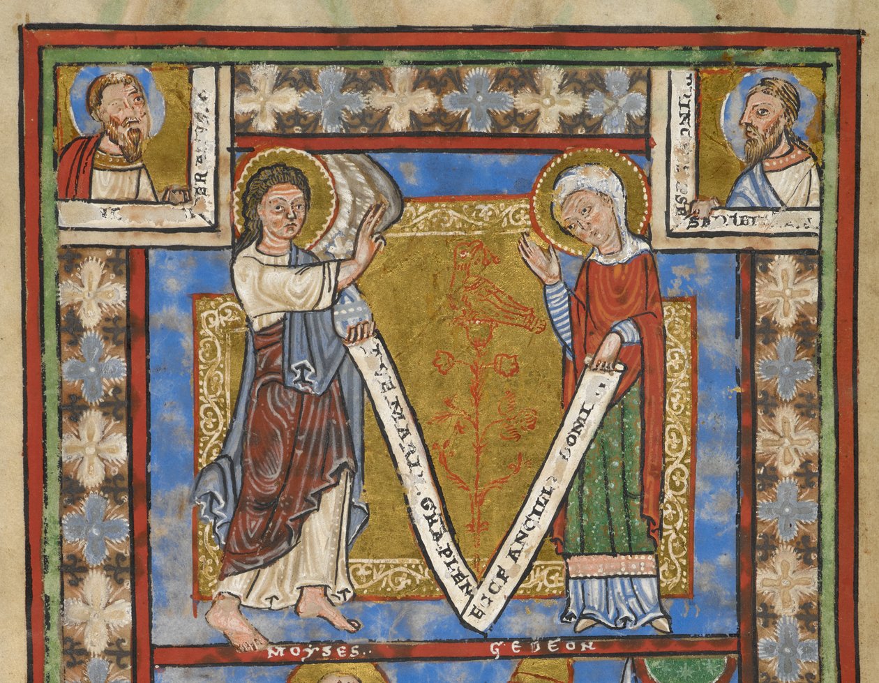 Salterfragment "Psalter of Henry the Lion", f.7v, detalje med Annunciation, ca. 1168-89 (pergament codex) af German School