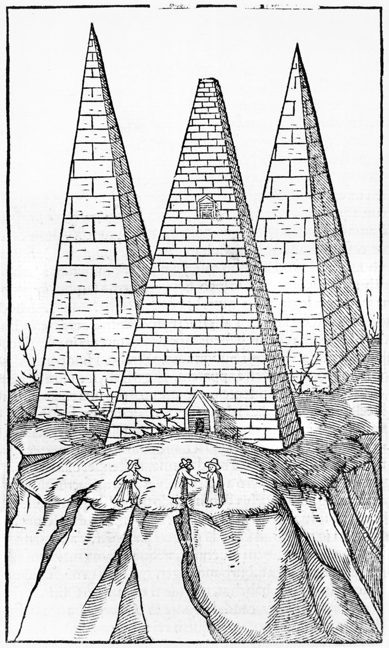 Pyramider i Egypten, illustration fra Cosmographie Universelle af Sebastien Munster (1488-1552) Basel, udgivet 1554 af German School