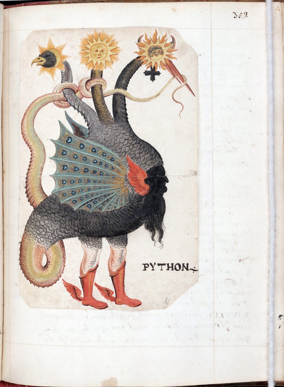 Python - Værk af en tysk mester, akvarel på pergament ekstraheret fra Recueil alchimie et rosicrucien, ca. 1760 - (Python (fra: Alchemical and Rosencrucian Compendium), Akvarel på pergament af tysk mester, ca. 1760) - Yale University, New Haven af German School