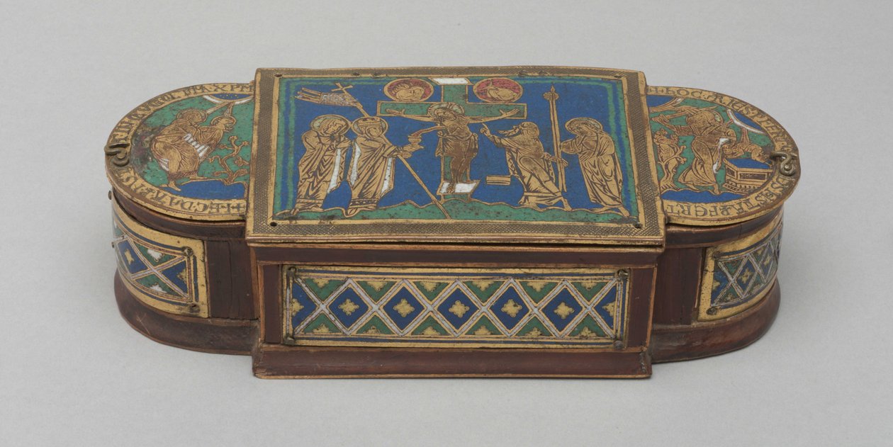 Pyx, ca. 1170-1180 (forgyldt kobber, champlevé og cloisonné emalje, trækerne (moderne)) af German School