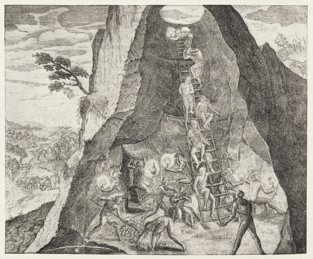 Malerisk billede af arbejderne i minerne i Potosi, fra Gottfried