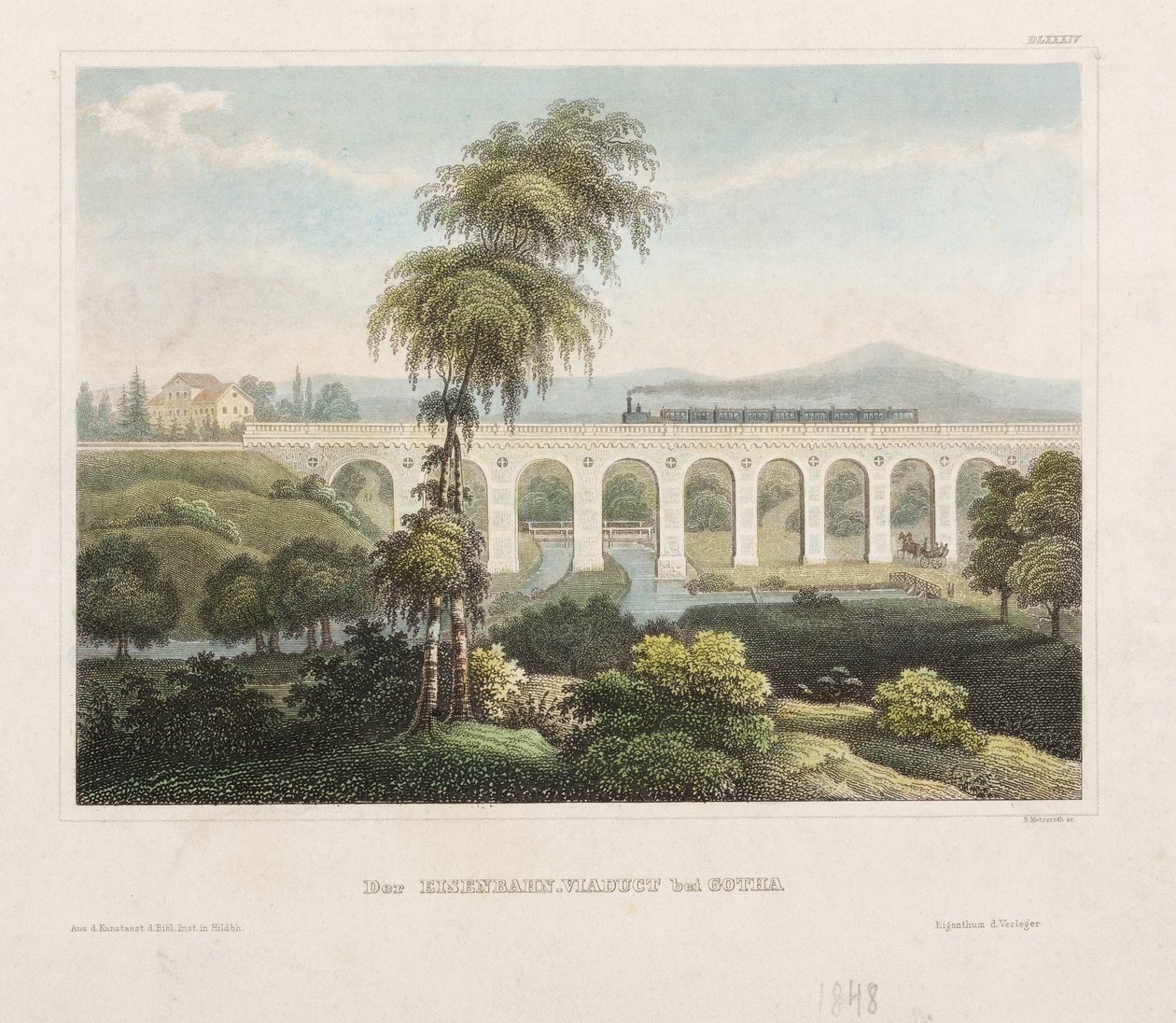 Jernbaneviadukt ved Gotha, indgraveret af B. Metzeroth, 1848 af German School