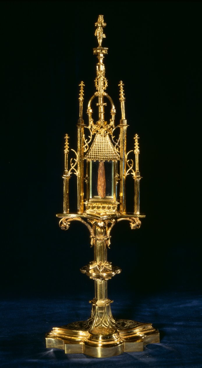 Relikvieskrin Monstrans med stykke kors, Augsburg, ca. 1490 (guld og træ) af German School