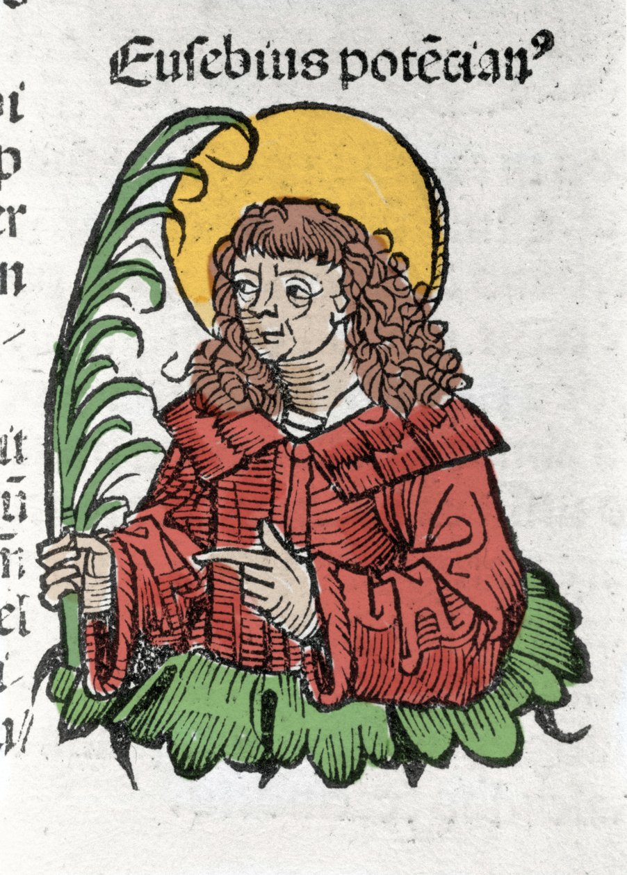 Repræsentation af Saint Eusebe. Xylografi af "" Chronicles of Nürnberg"" af Hartmann Schedel af German School