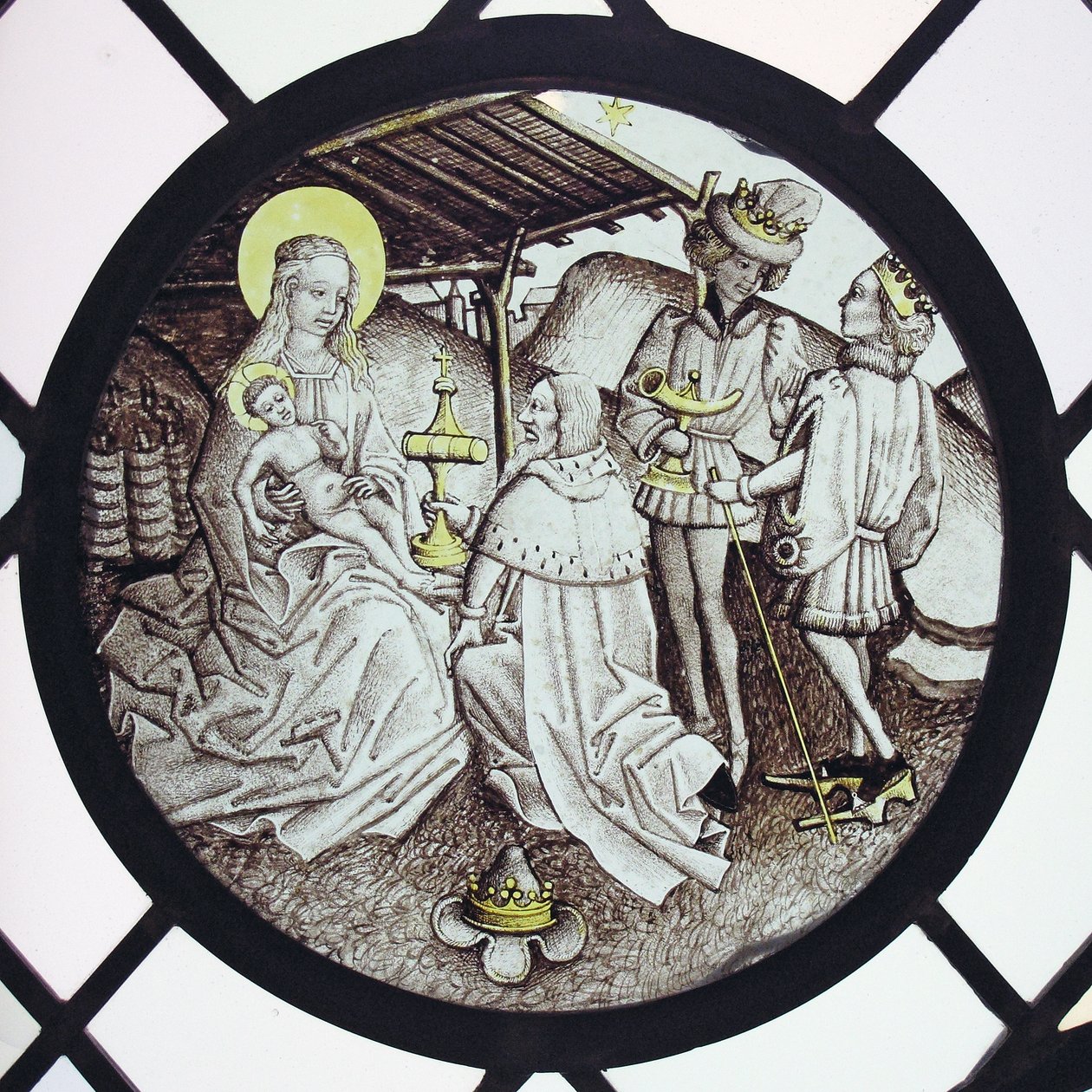 Roundel med Tilbedelse af Magi af German School