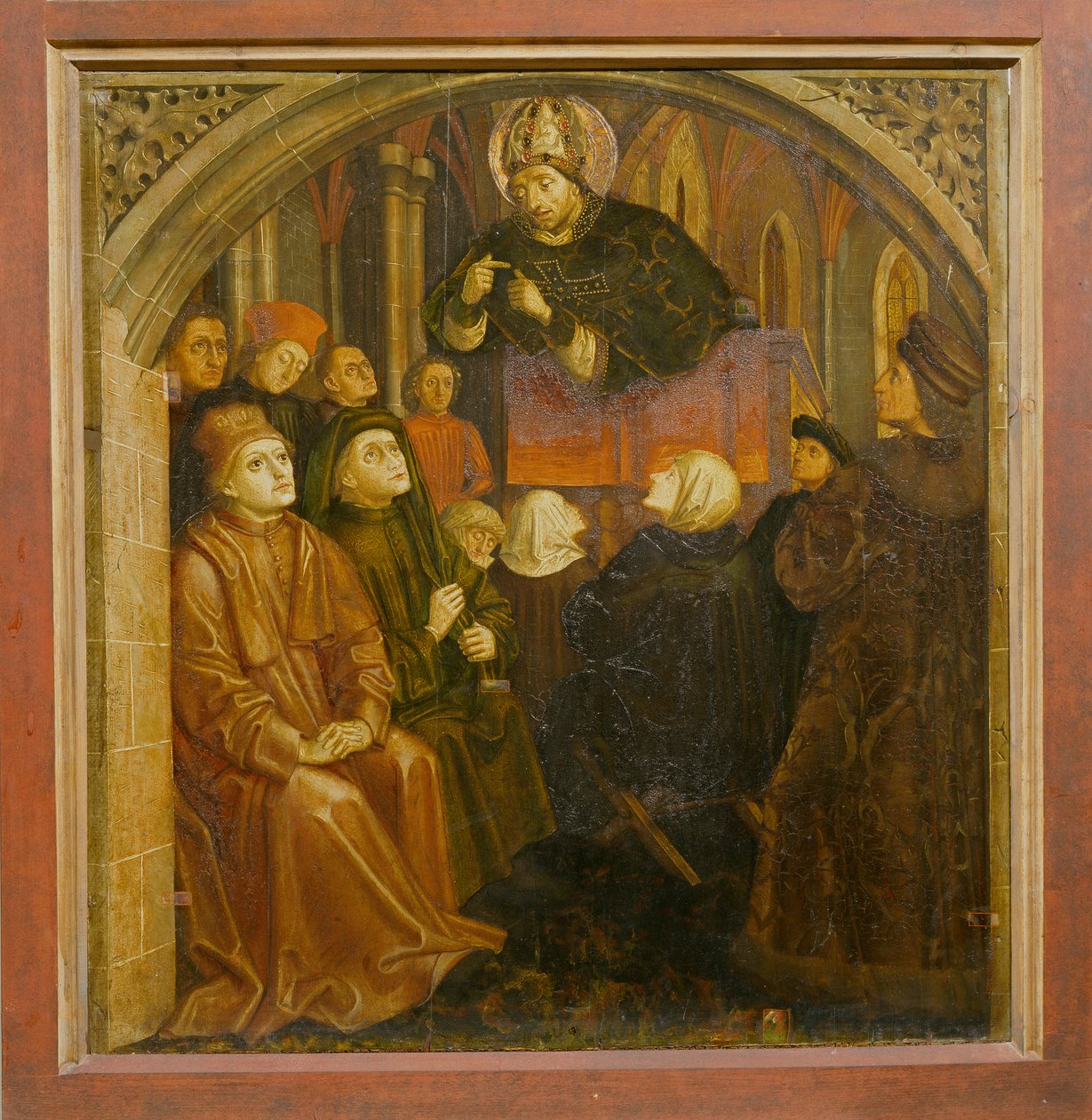 Sankt Ambrosius prædiker i Milano, danner Sankt Augustins altertavle, ca. 1480 af German School